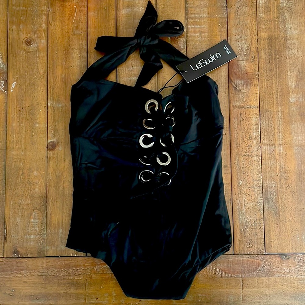 Le Swim One piece black bathing suit size 4
